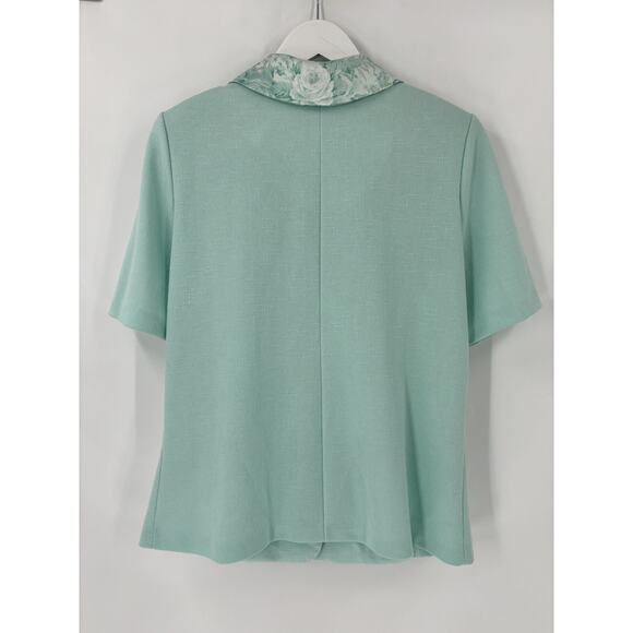 Pablo Collection Vintage Blouse Womens 14 Mint Blue Floral Collar Knit Buttons - Picture 9 of 16